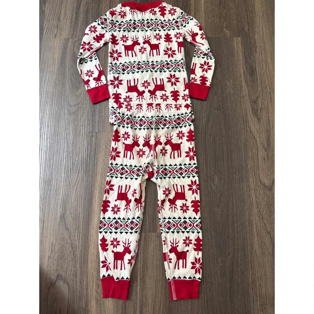 Hanna Andersson Pajamas Toddler 3T Red Dear Deer Fair Isle Organic Cotton Set